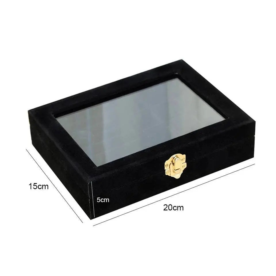 Velvet Glass Jewelry Ring Display Stand Storage Box Ring Earrings Jewelry Box Ring Holder Case - JettsJewelers
