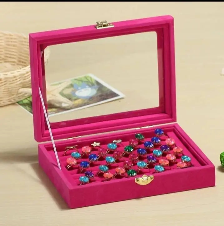 Velvet Glass Jewelry Ring Display Stand Storage Box Ring Earrings Jewelry Box Ring Holder Case - JettsJewelers