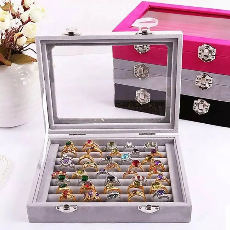 Velvet Glass Jewelry Ring Display Stand Storage Box Ring Earrings Jewelry Box Ring Holder Case Ring Organize Jewelry Case JettsJewelers