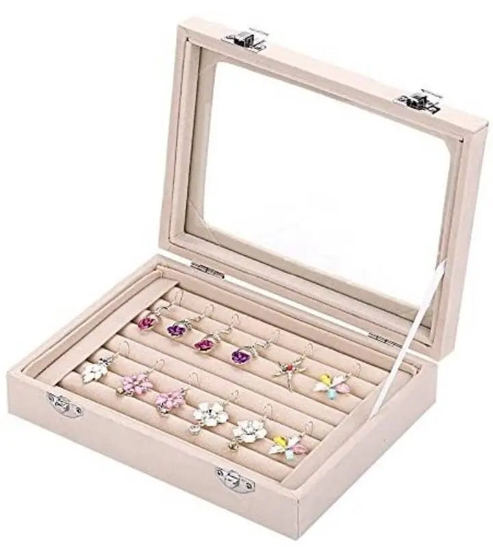 Velvet Glass Jewelry Ring Display Stand Storage Box Ring Earrings Jewelry Box Ring Holder Case Ring Organize Jewelry Case JettsJewelers