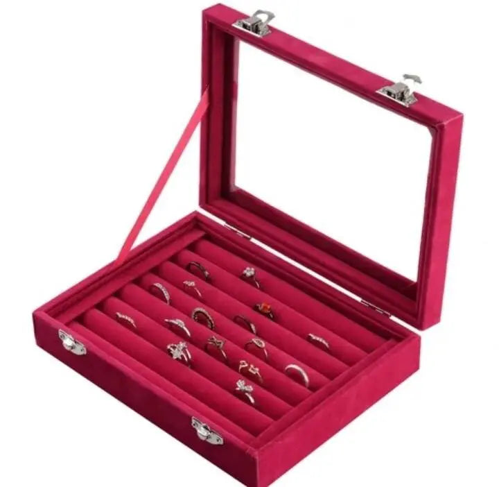 Velvet Glass Jewelry Ring Display Stand Storage Box Ring Earrings Jewelry Box Ring Holder Case Ring Organize Jewelry Case JettsJewelers