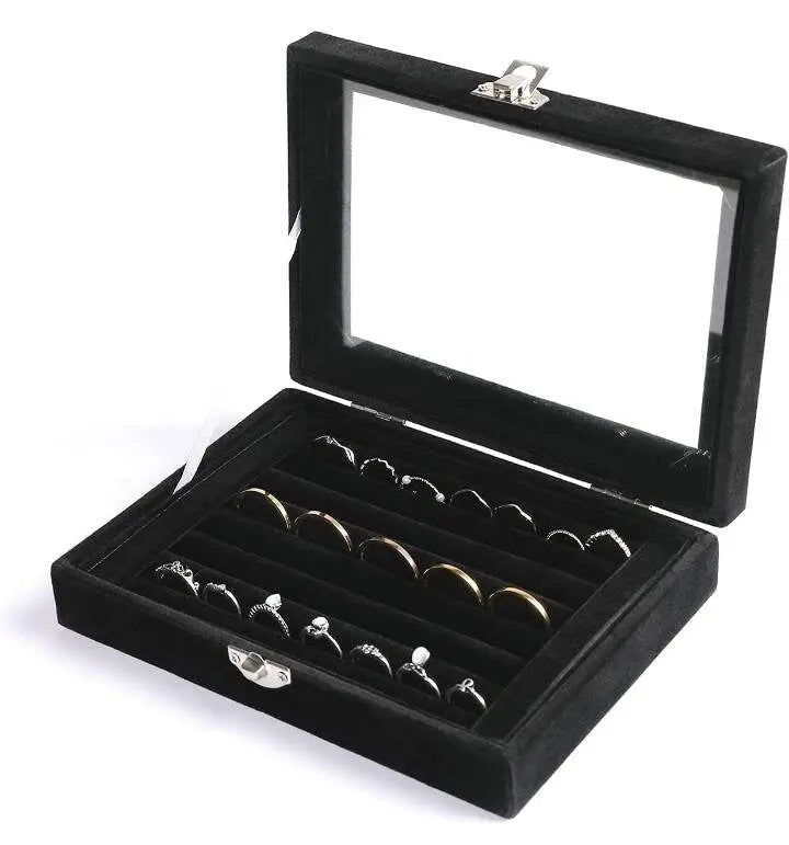Velvet Glass Jewelry Ring Display Stand Storage Box Ring Earrings Jewelry Box Ring Holder Case Ring Organize Jewelry Case JettsJewelers