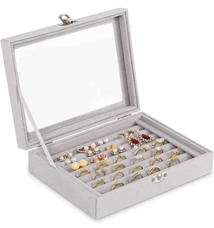 Velvet Glass Jewelry Ring Display Stand Storage Box Ring Earrings Jewelry Box Ring Holder Case Ring Organize Jewelry Case JettsJewelers