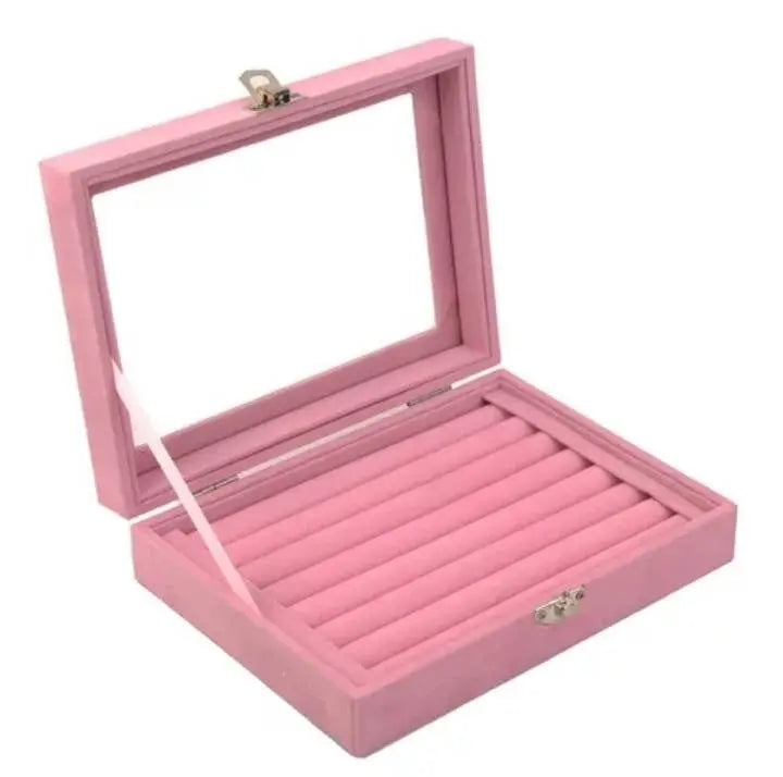 Velvet Glass Jewelry Ring Display Stand Storage Box Ring Earrings Jewelry Box Ring Holder Case Ring Organize Jewelry Case JettsJewelers