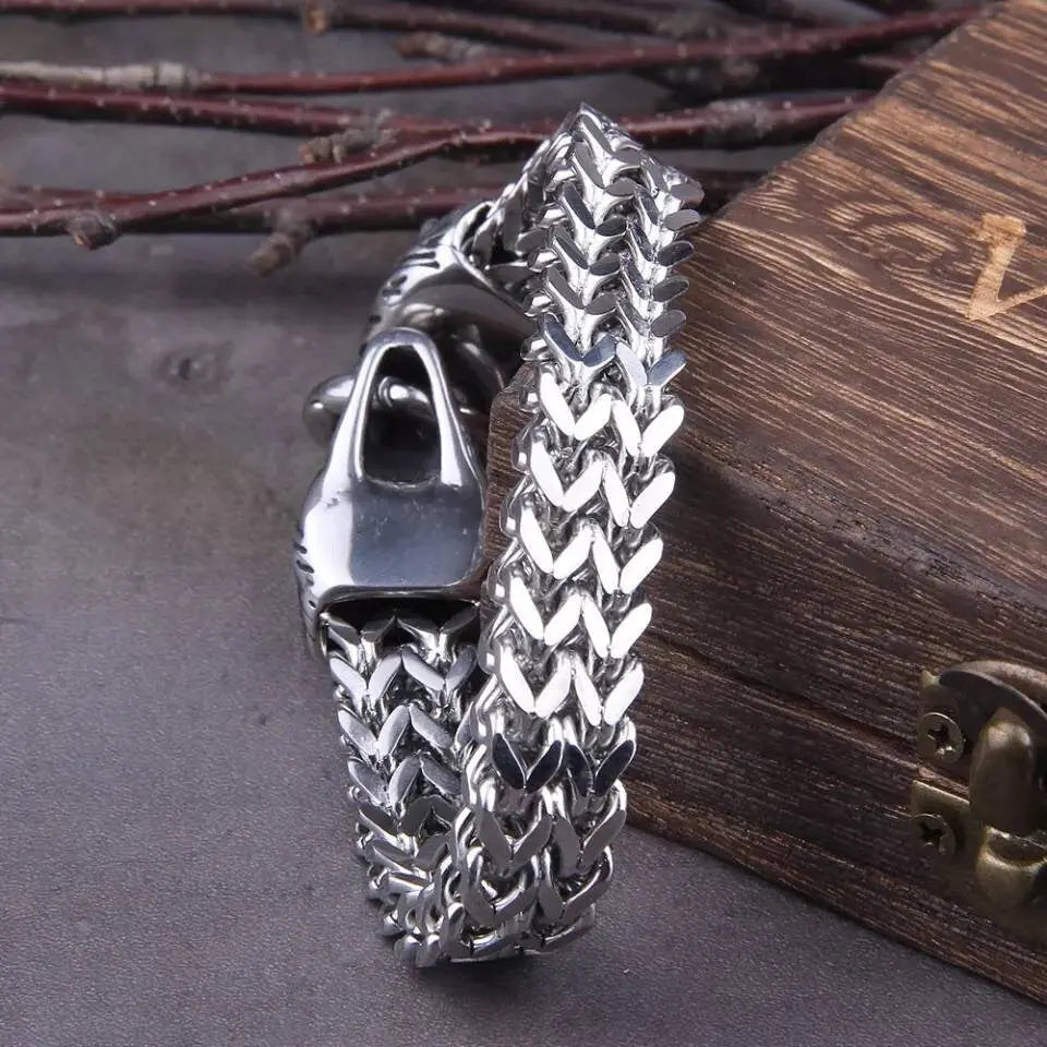 Viking Jewelry Stainless Steel Wolf Head Bracelet Men Can Open Mouth Punk Bracelet Motorcycle Jewelry JettsJewelers