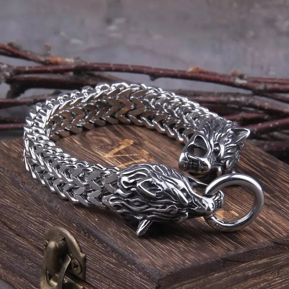 Viking Jewelry Stainless Steel Wolf Head Bracelet Men Can Open Mouth Punk Bracelet Motorcycle Jewelry JettsJewelers