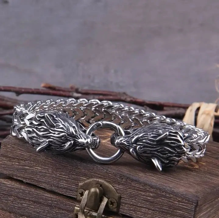 Viking Jewelry Stainless Steel Wolf Head Bracelet Men Can Open Mouth Punk Bracelet Motorcycle Jewelry JettsJewelers