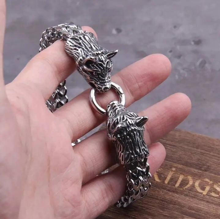 Viking Jewelry Stainless Steel Wolf Head Bracelet Men Can Open Mouth Punk Bracelet Motorcycle Jewelry JettsJewelers