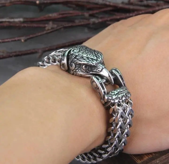 Viking Jewelry Stainless Steel Wolf Head Eagle Head Bracelet Men Can Open Bear Mouth Punk Bracelet Motorcycle Jewelry JettsJewelers