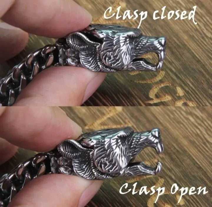 Viking Jewelry Stainless Steel Wolf Head Eagle Head Bracelet Men Can Open Bear Mouth Punk Bracelet Motorcycle Jewelry JettsJewelers