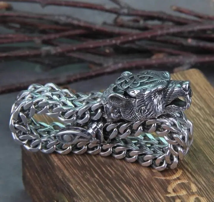 Viking Jewelry Stainless Steel Wolf Head Eagle Head Bracelet Men Can Open Bear Mouth Punk Bracelet Motorcycle Jewelry JettsJewelers