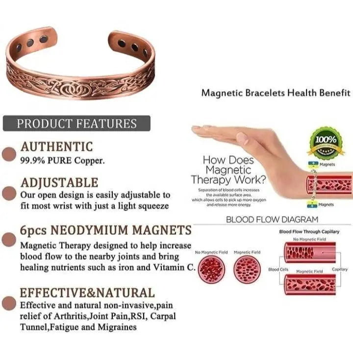 Viking Magnetic Copper Bracelet for Men Arthritis 6.8 inches Adjustable to Fit Most Wrist Reduce Inflammation JettsJewelers