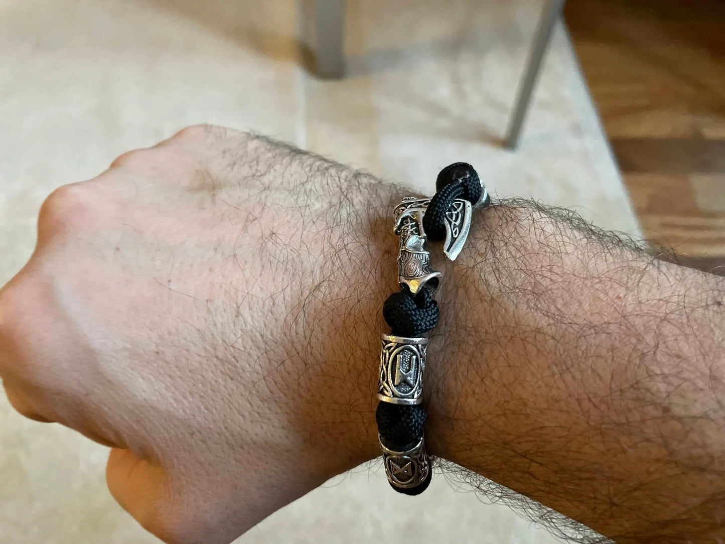 Vikings Thor Axe Wrap Bracelets Men Mjolnir Hammer Camping Paracord Survival Rope Wristband Amulet Handmade Male Jewelry Gifts - Black JettsJewelers