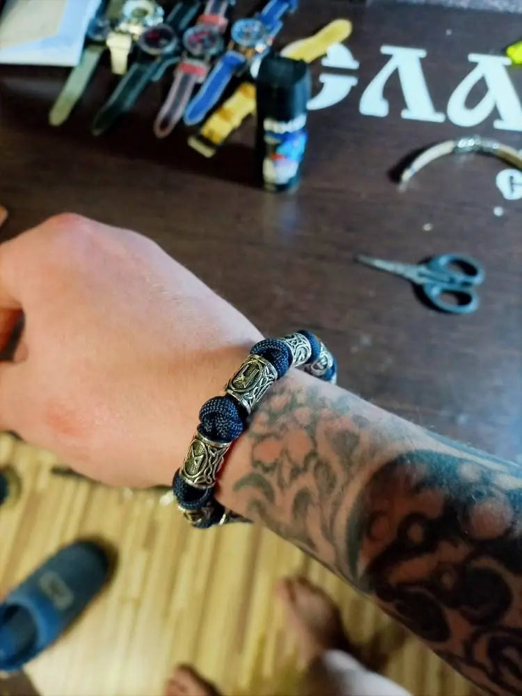 Vikings Thor Axe Wrap Bracelets Men Mjolnir Hammer Camping Paracord Survival Rope Wristband Amulet Handmade Male Jewelry Gifts - Blue JettsJewelers