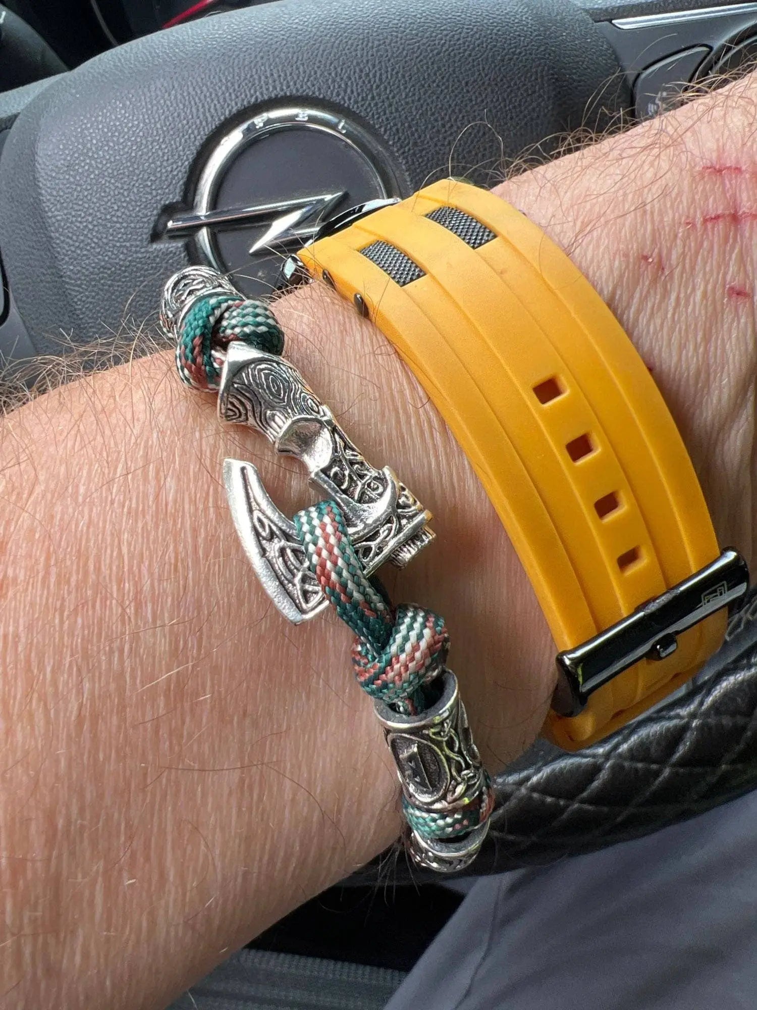 Vikings Thor Axe Wrap Bracelets Men Mjolnir Hammer Camping Paracord Survival Rope Wristband Amulet Handmade Male Jewelry Gifts - Green JettsJewelers