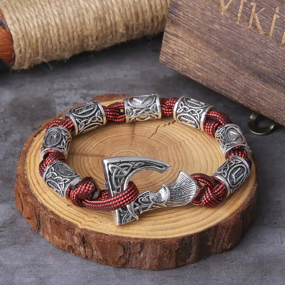 Vikings Thor Axe Wrap Bracelets Men Mjolnir Hammer Camping Paracord Survival Rope Wristband Amulet Handmade Male Jewelry Gifts JettsJewelers
