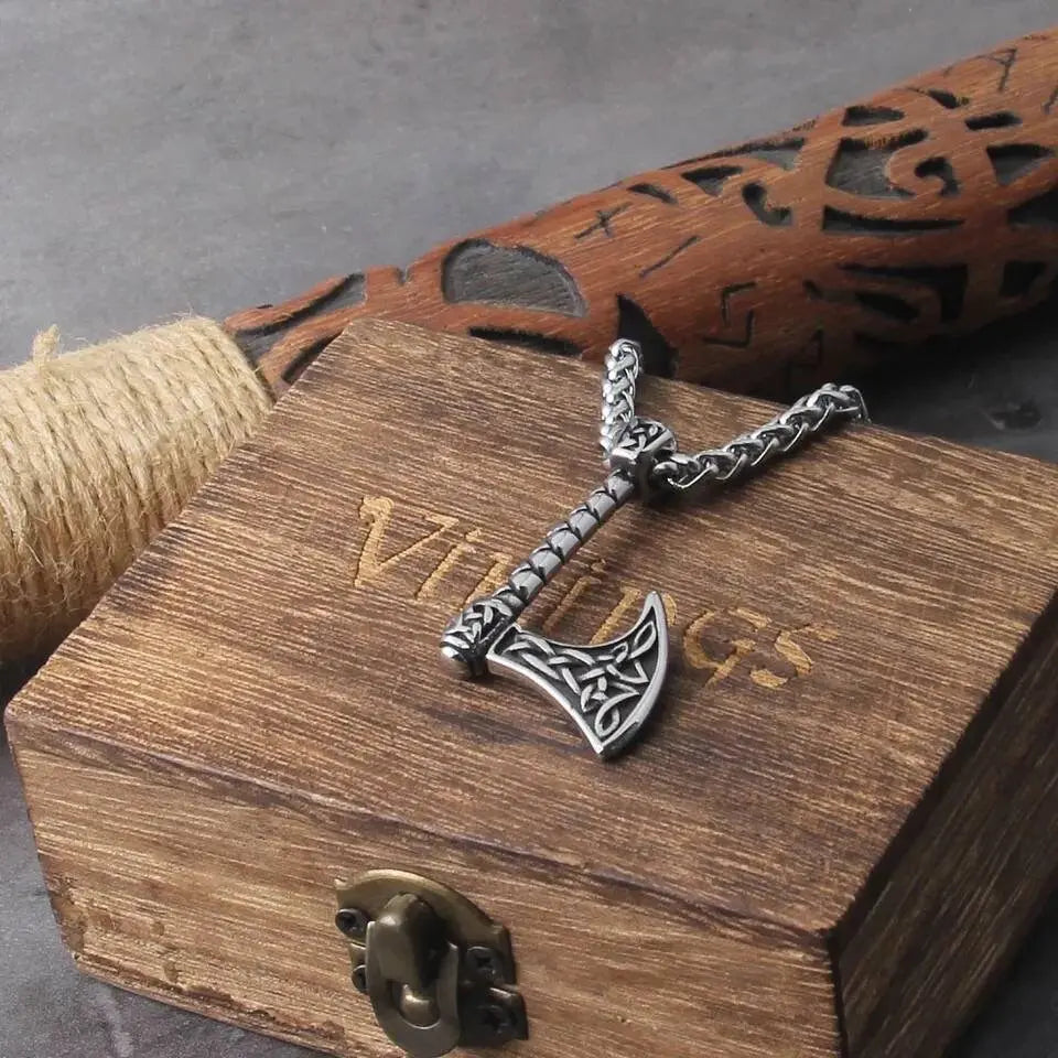 Vintage Viking Axe Pendant Necklace Stainless Steel JettsJewelers