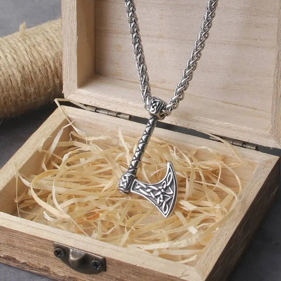 Vintage Viking Axe Pendant Necklace Stainless Steel JettsJewelers
