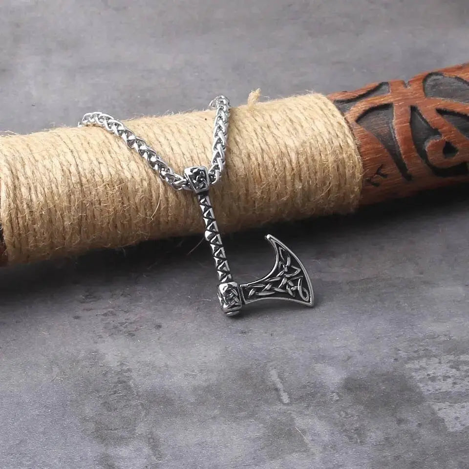 Vintage Viking Axe Pendant Necklace Stainless Steel JettsJewelers