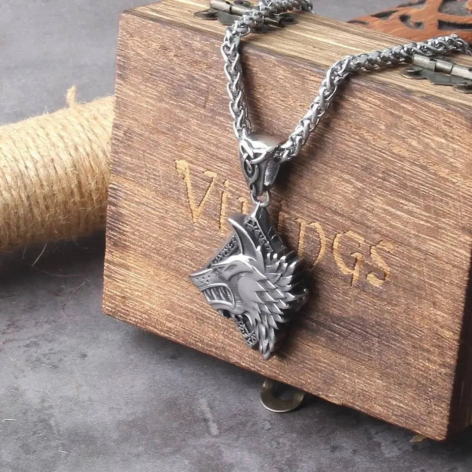 Vintage Wolf Head Pendant Necklace Stainless Steel JettsJewelers