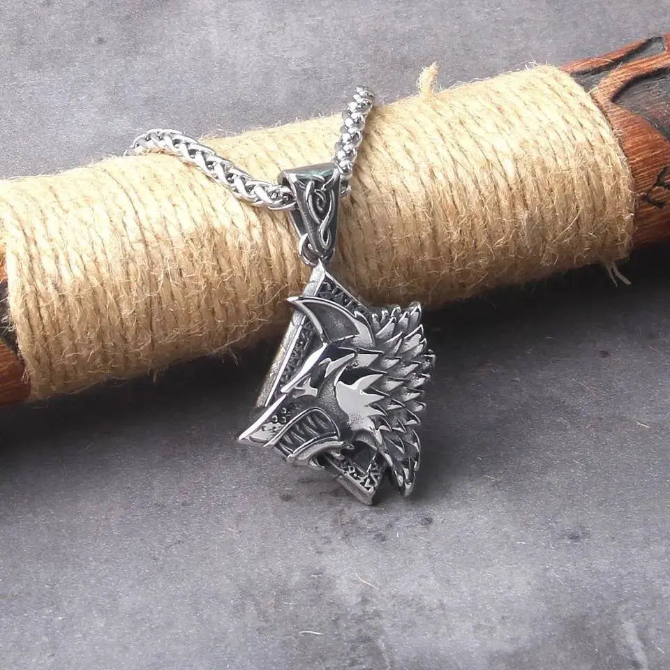 Vintage Wolf Head Pendant Necklace Stainless Steel JettsJewelers