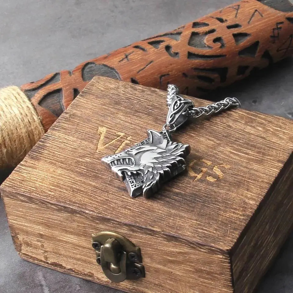 Vintage Wolf Head Pendant Necklace Stainless Steel JettsJewelers