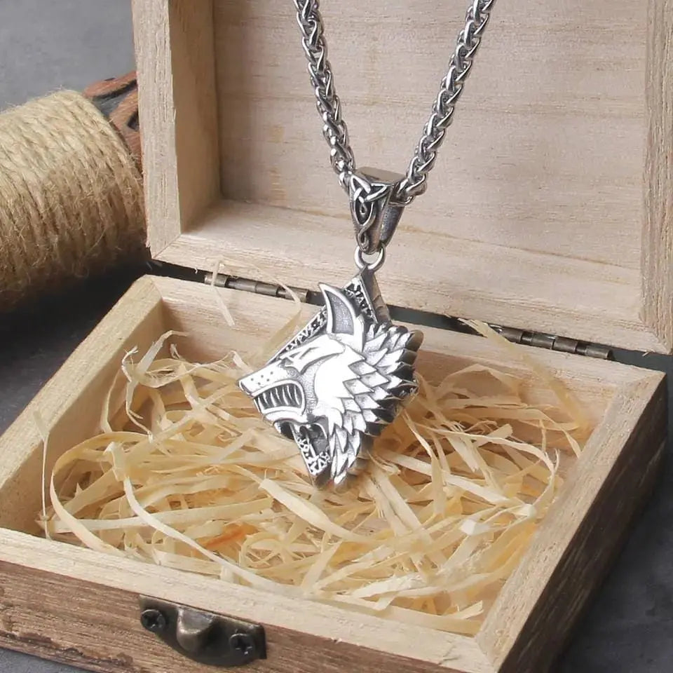 Vintage Wolf Head Pendant Necklace Stainless Steel JettsJewelers