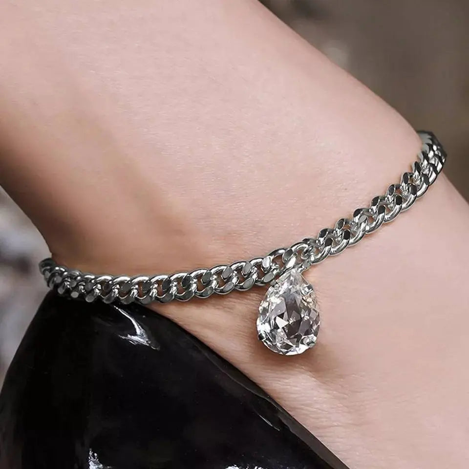 Water Drop Anklet, Custom Ankle Bracelet, Cubic Zirconia Letter Anklet, Leg Gold Chain, Anklebone Beauty, Silver Gold JettsJewelers