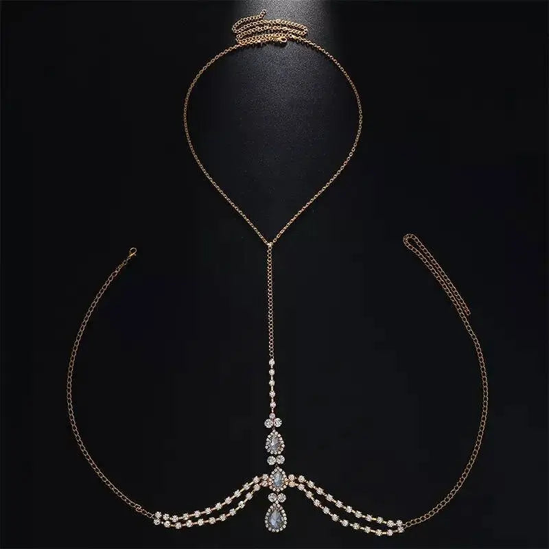 Water Drop Chest Bra Chain for Women Bohemian Tassels Shoulder Chain Necklace Jewelry for Party Wedding Summer Beach JettsJewelers