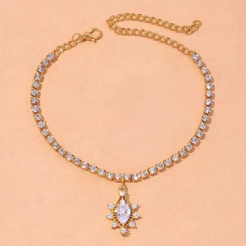 Water Drop Rhinestone Anklet Foot Jewelry for Women Beach Barefoot Chain Bracelet On the Leg Accessories Gift JettsJewelers