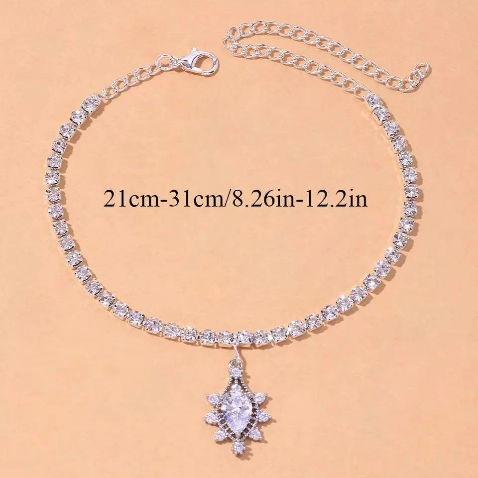 Water Drop Rhinestone Anklet Foot Jewelry for Women Beach Barefoot Chain Bracelet On the Leg Accessories Gift JettsJewelers