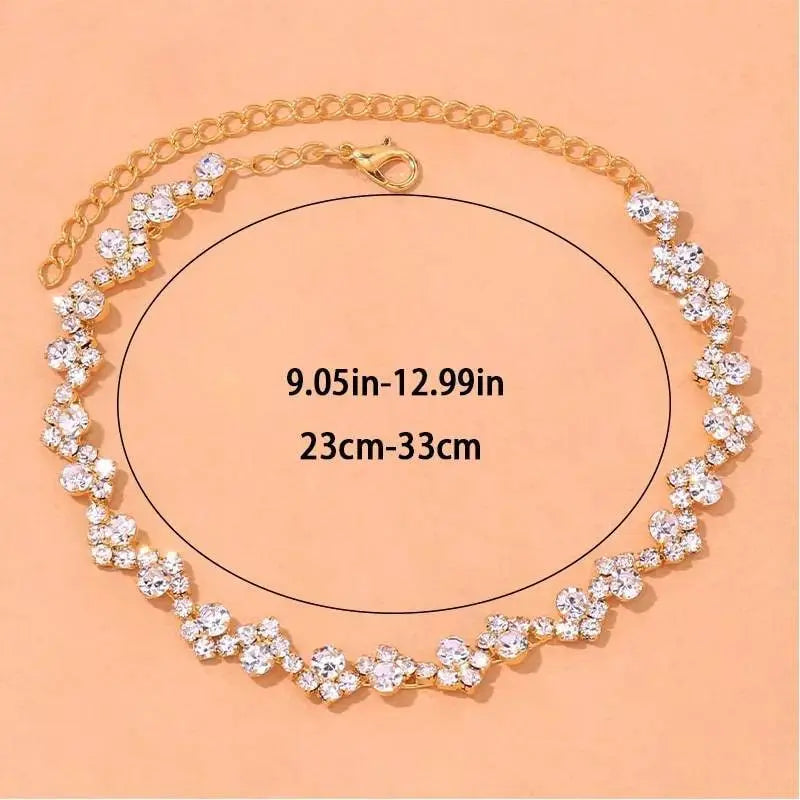 Wavy Rhinestones Anklet Foot Jewelry for Women Beach Barefoot Chain Bracelet On the Leg Accessories Gift JettsJewelers