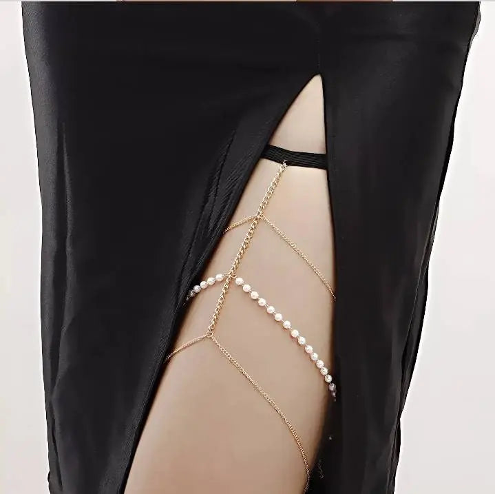 White Small Beads Gold Chain Leg Chain Gold for Women Thigh Chain For Girls Gold Pendant Boho Body Chain for Beach Summer Holiday JettsJewelers