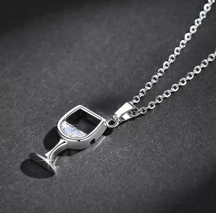 Wine Glass Pendant Necklace, Cubic Zircon Water Drop Cup Clavicle Necklace - JettsJewelers