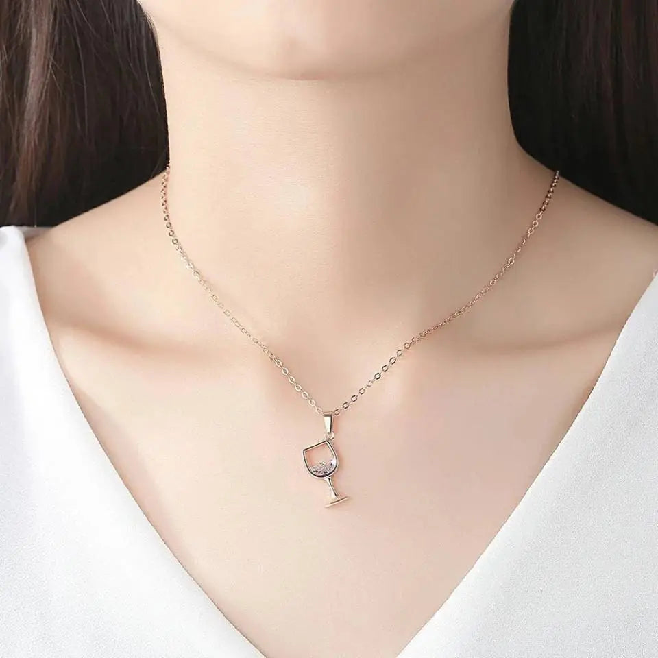 Wine Glass Pendant Necklace, Cubic Zircon Water Drop Cup Clavicle Necklace - JettsJewelers