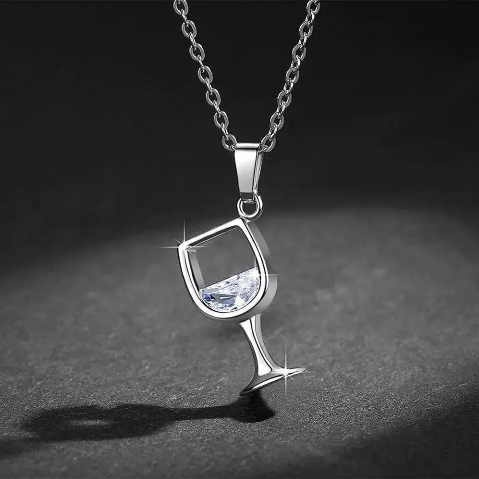 Wine Glass Pendant Necklace, Cubic Zircon Water Drop Cup Clavicle Necklace - JettsJewelers