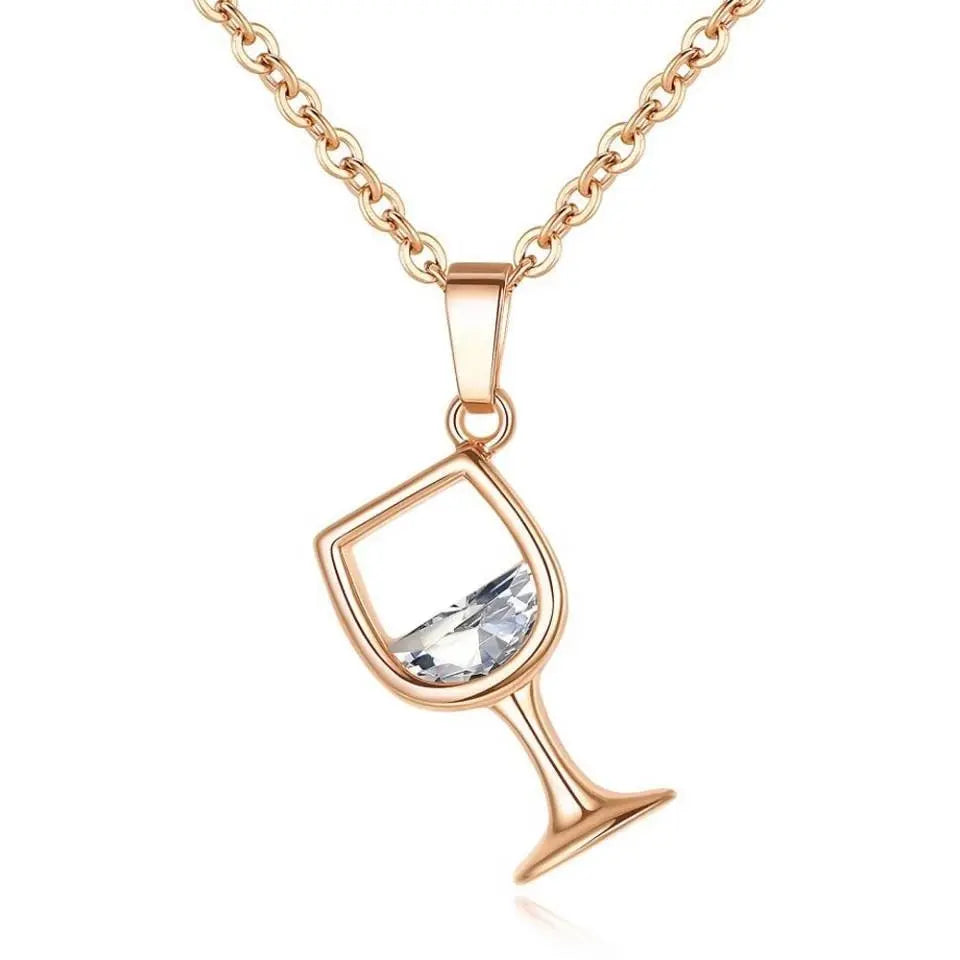 Wine Glass Pendant Necklace, Cubic Zircon Water Drop Cup Clavicle Necklace - JettsJewelers