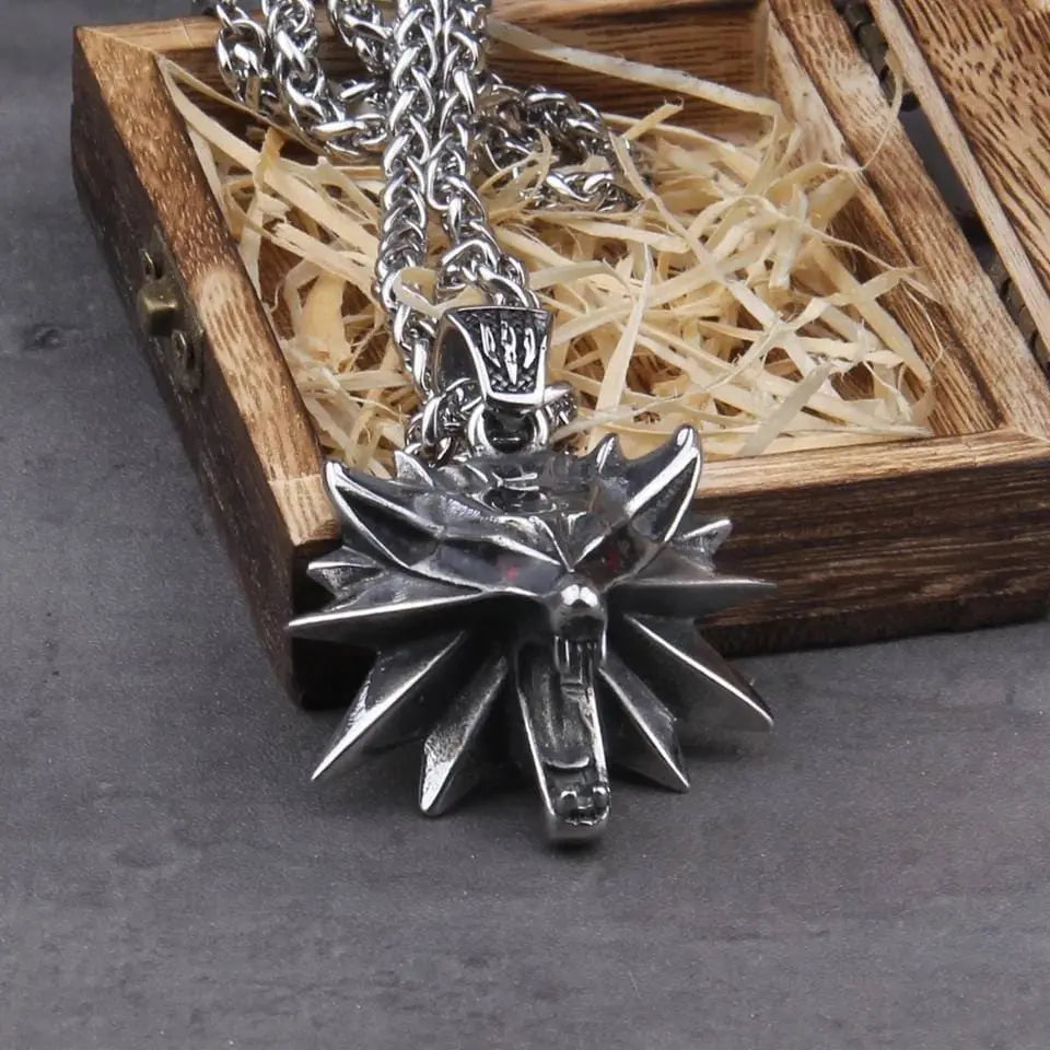 Wolf Head Pendant Necklace The Witcher Stainless Steel - JettsJewelers