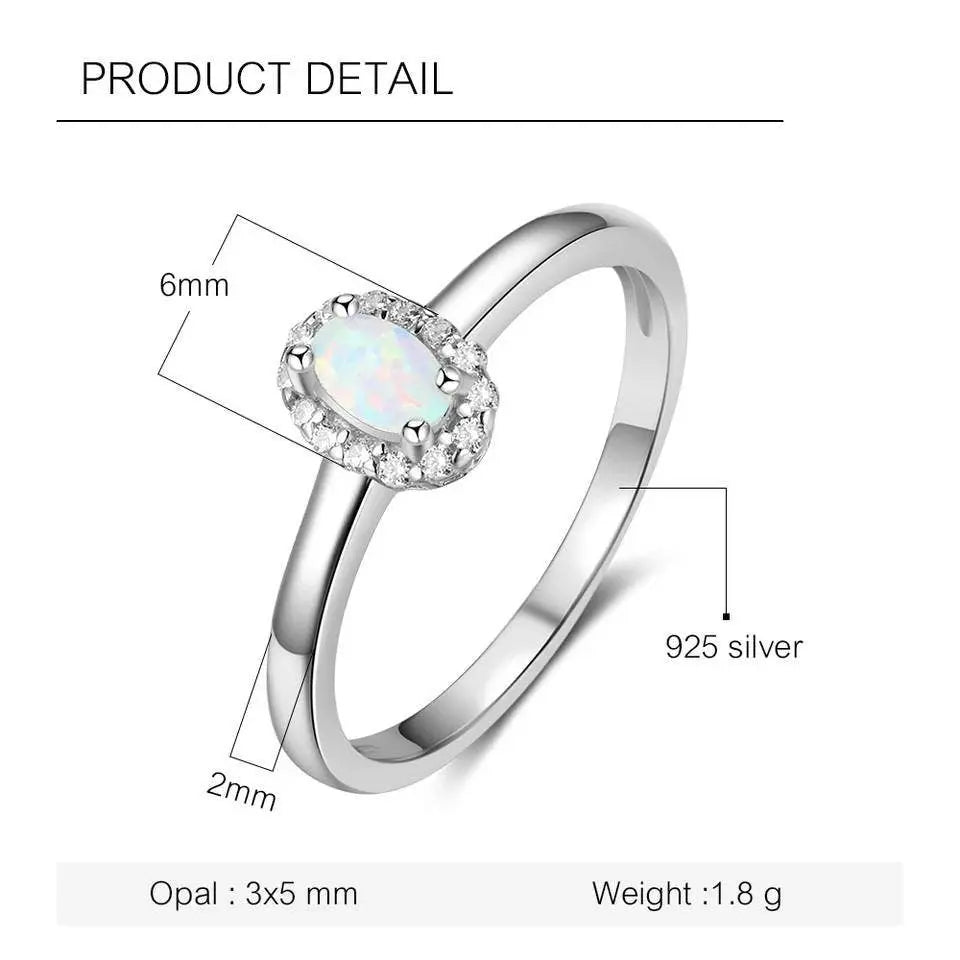 Women 925 Sterling Silver Rings Created Oval Blue White Opal Ring with Surrounding Zircon - JettsJewelers