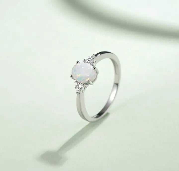 Women 925 Sterling Silver Rings Oval White Opal Ring with Zirconia - JettsJewelers