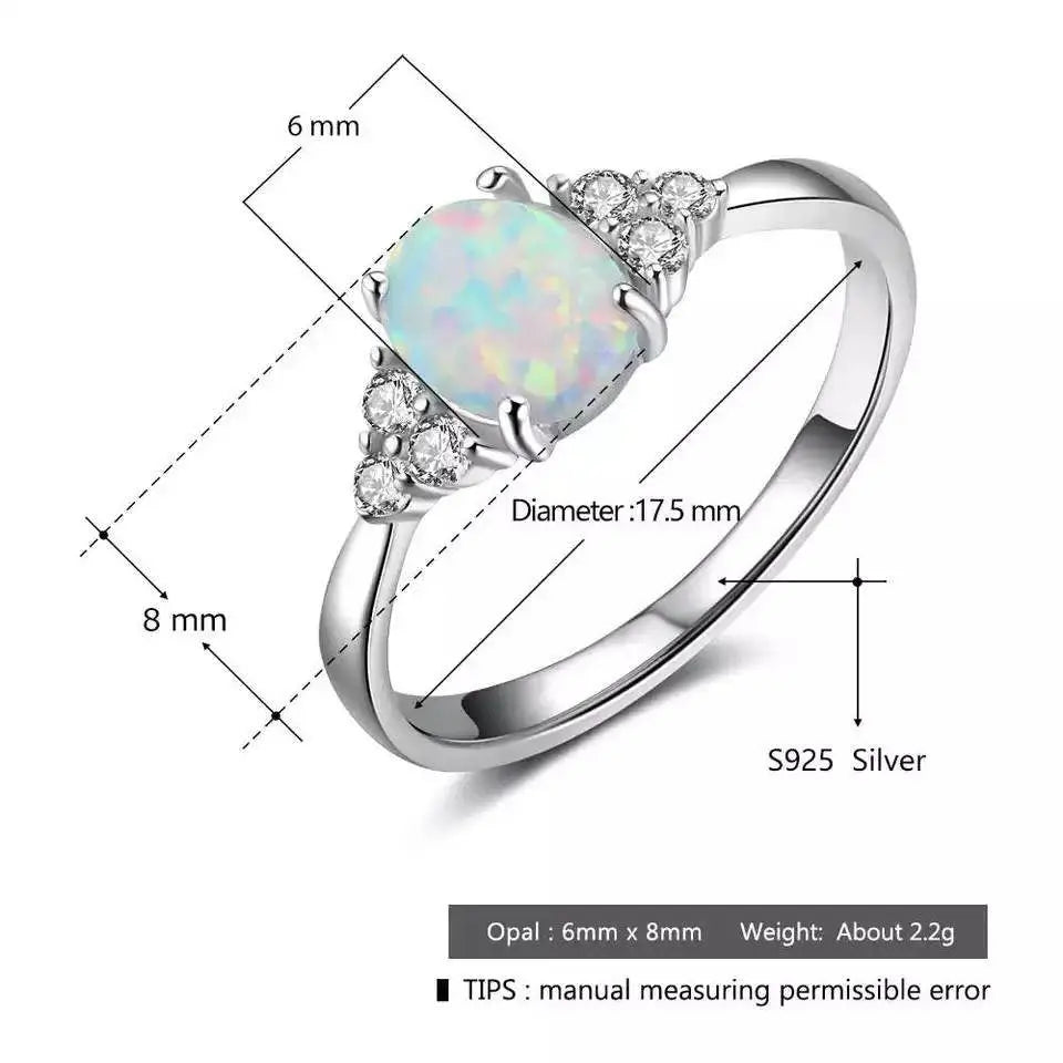 Women 925 Sterling Silver Rings Oval White Opal Ring with Zirconia - JettsJewelers