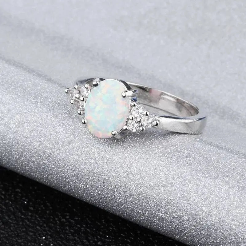 Women 925 Sterling Silver Rings Oval White Opal Ring with Zirconia - JettsJewelers