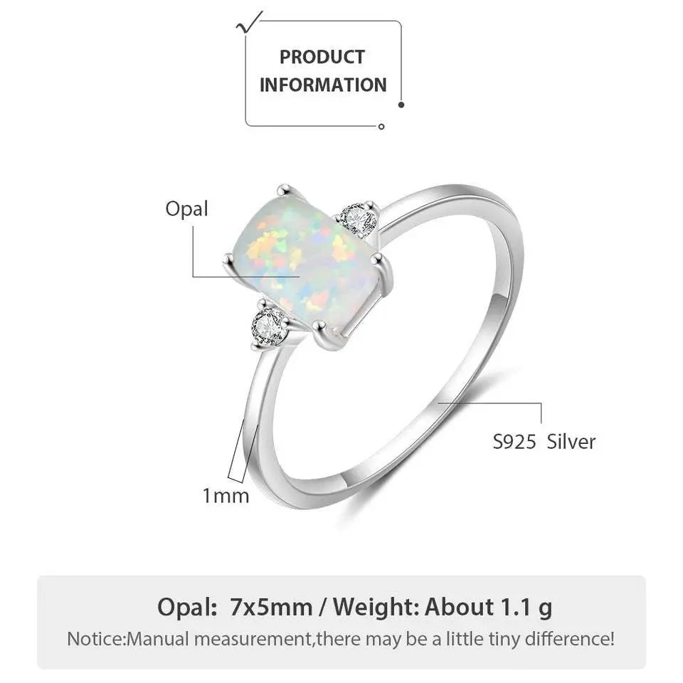 Women 925 Sterling Silver Rings Rectangular White Opal Ring with Zircon - JettsJewelers