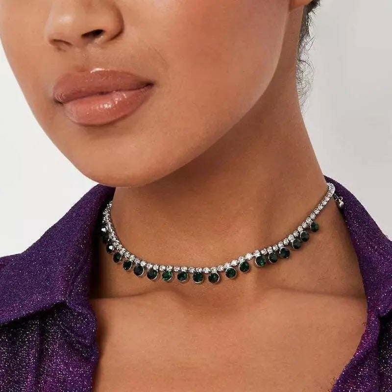 Women Rhinestone Drop Gem Pendants Necklace Necklace Choker Mini Crystals JettsJewelers