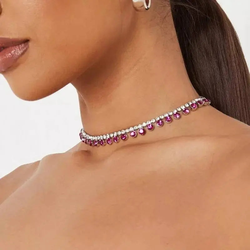 Women Rhinestone Drop Gem Pendants Necklace Necklace Choker Mini Crystals JettsJewelers