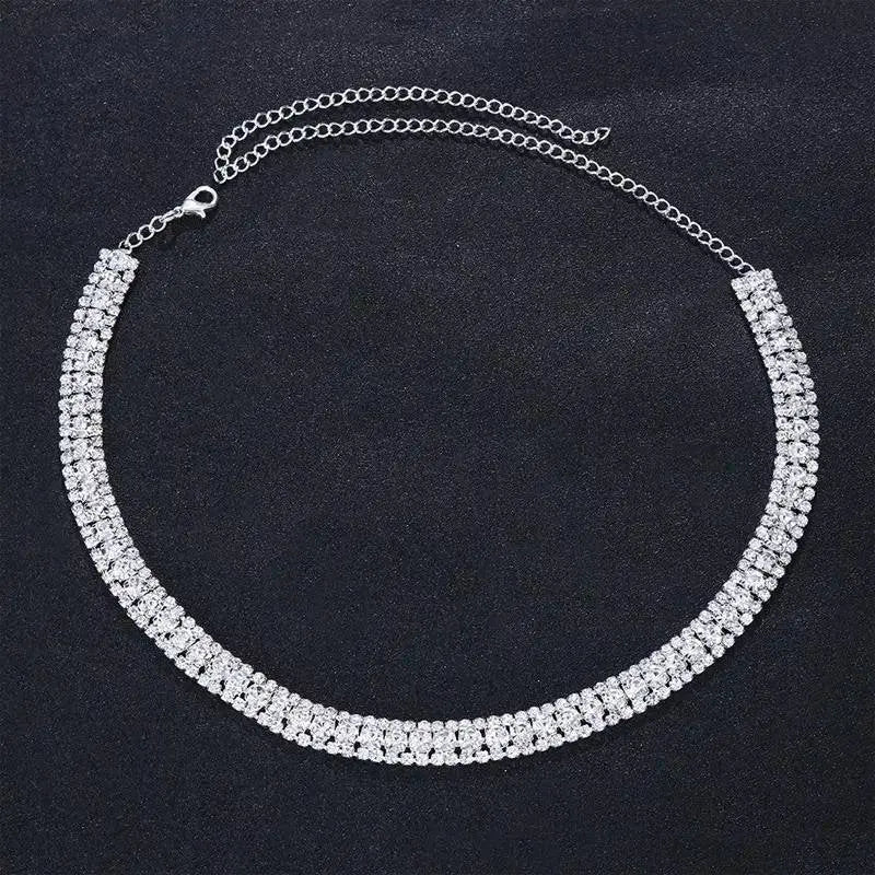 Women Single Layered Square Rhinestone Gem Pendants Necklace Necklace Choker JettsJewelers