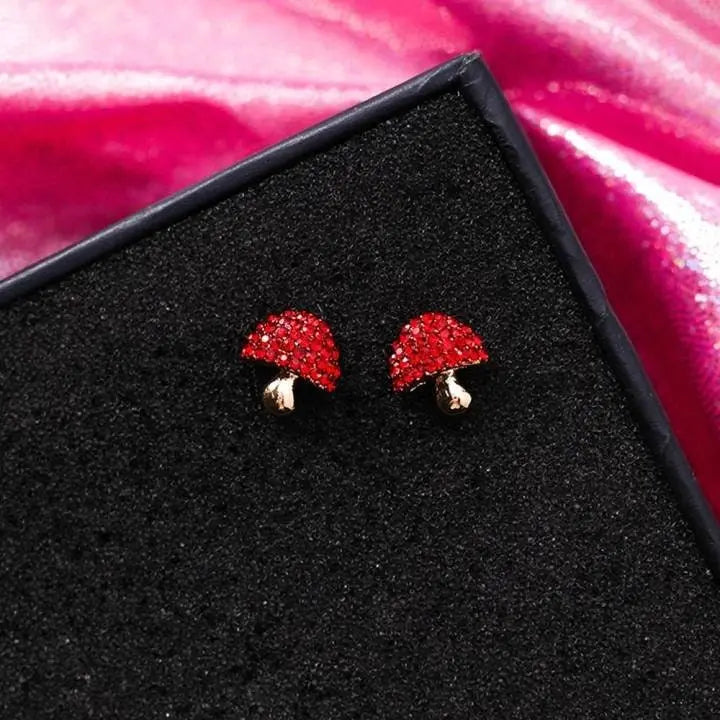 Women's Red Fruit Stud Earrings Ultra Light - Lead and Nickle Free Enamel & Crystals - Red Fruit Charm Piercing Jewelry Cherry Strawberry - JettsJewelers
