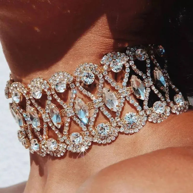 Womens Big Crystal Zirconia Hollow Collar Necklace Choker JettsJewelers