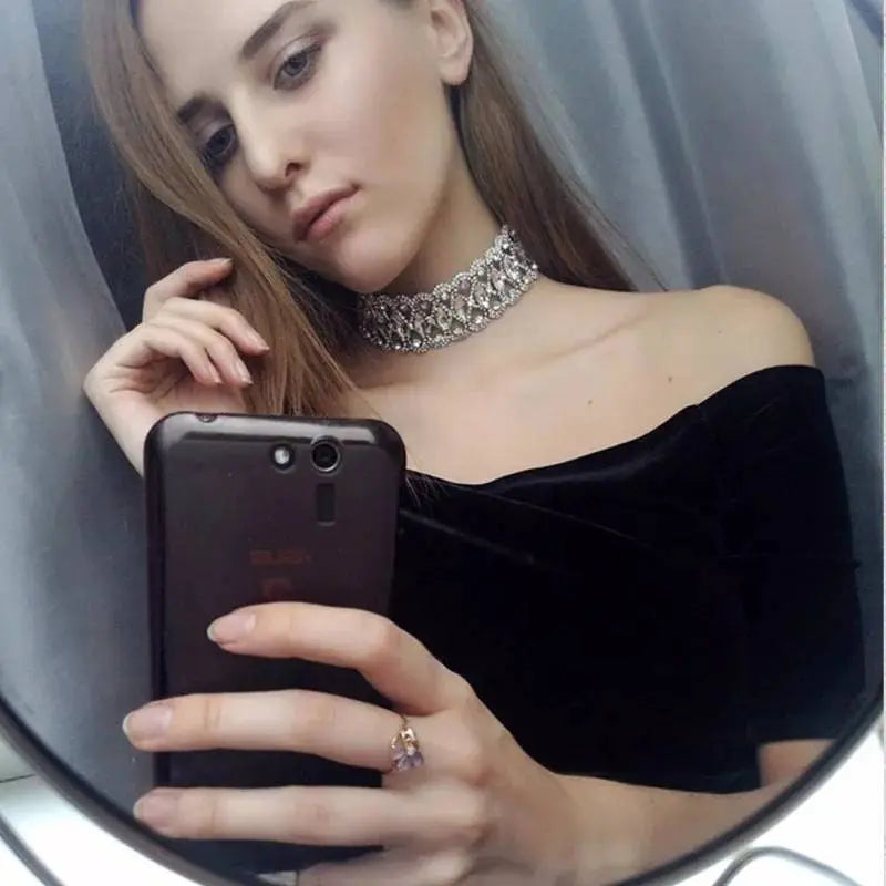 Womens Big Crystal Zirconia Hollow Collar Necklace Choker JettsJewelers