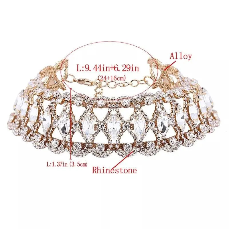 Womens Big Crystal Zirconia Hollow Collar Necklace Choker JettsJewelers